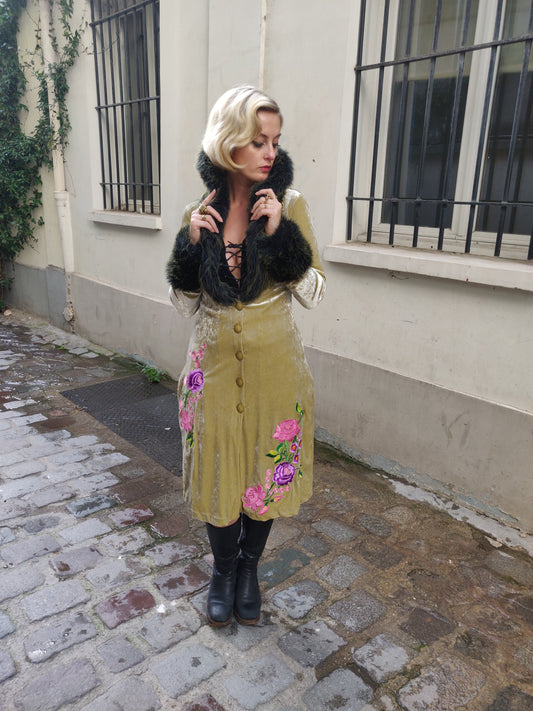 Betsey Johnson Velvet and Faux Fur Duster Coat