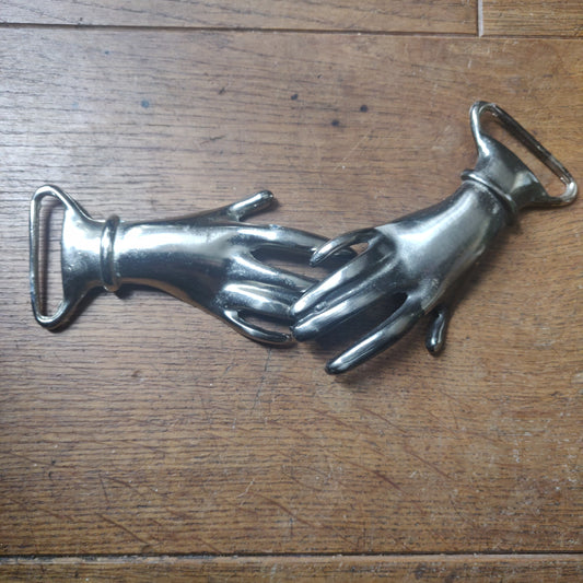 1970s Victorian Revival Clasping Hands Belt Buckle