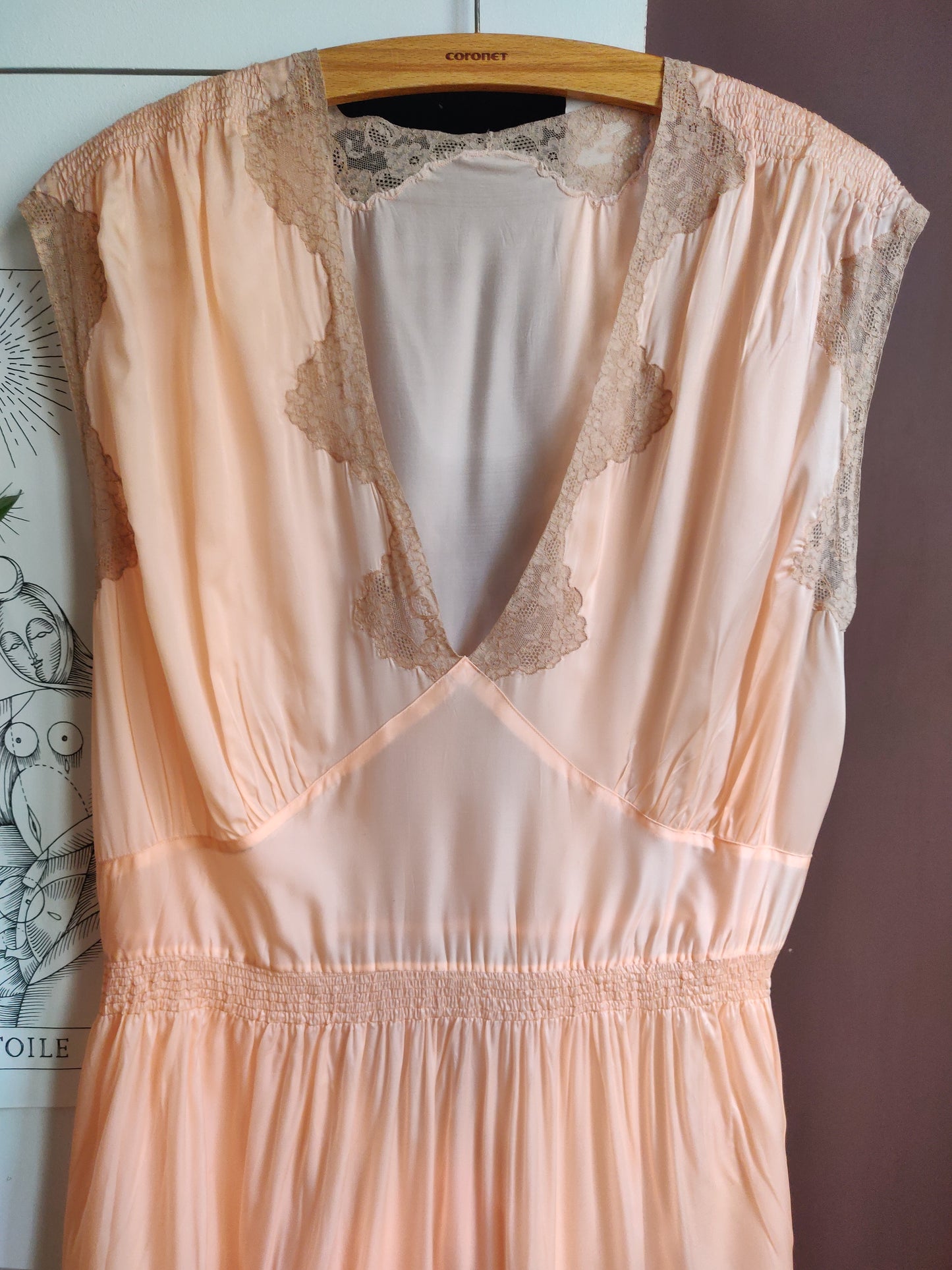 1950s Peachy Pink French Satin Nightgown