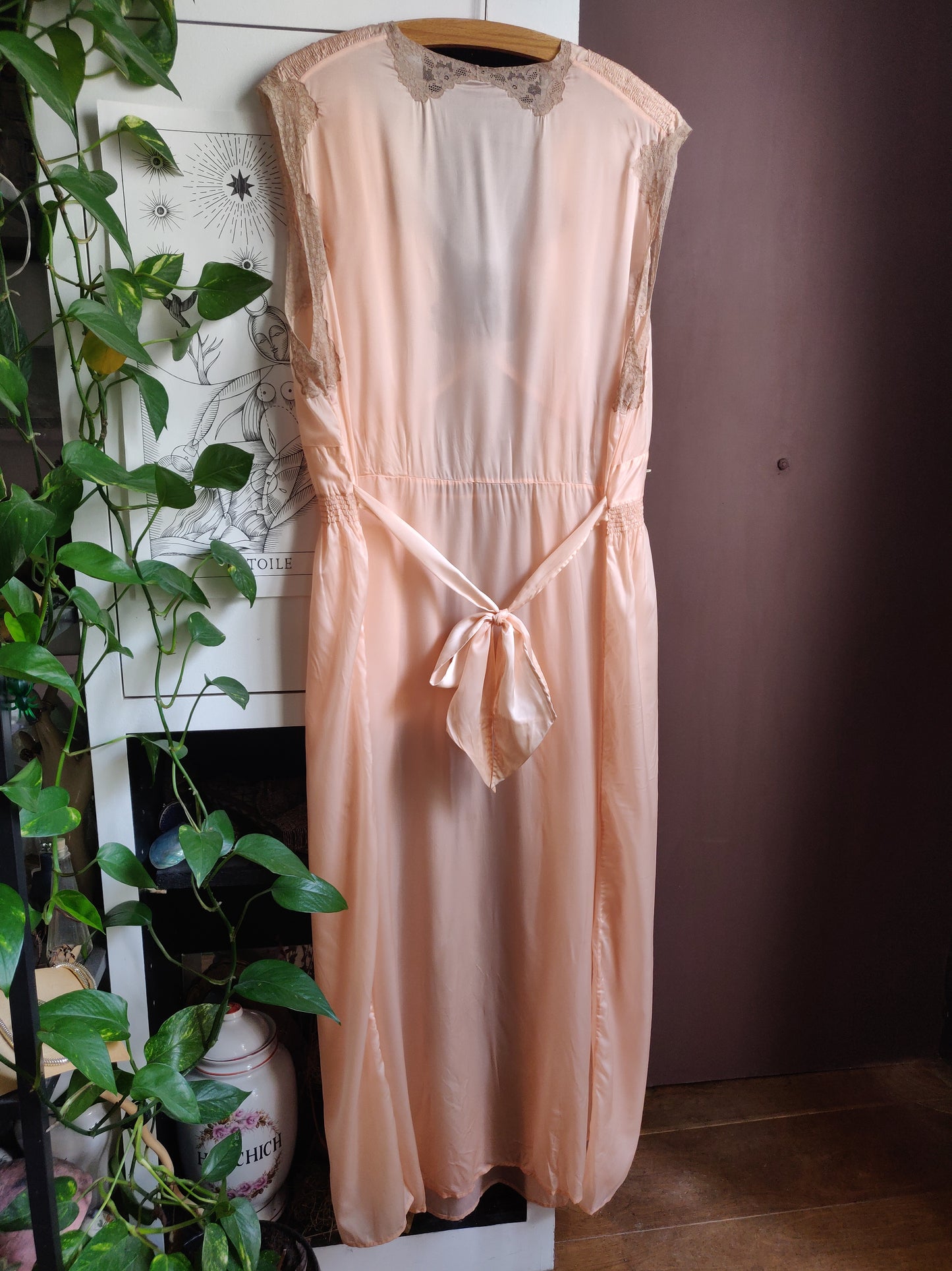 1950s Peachy Pink French Satin Nightgown