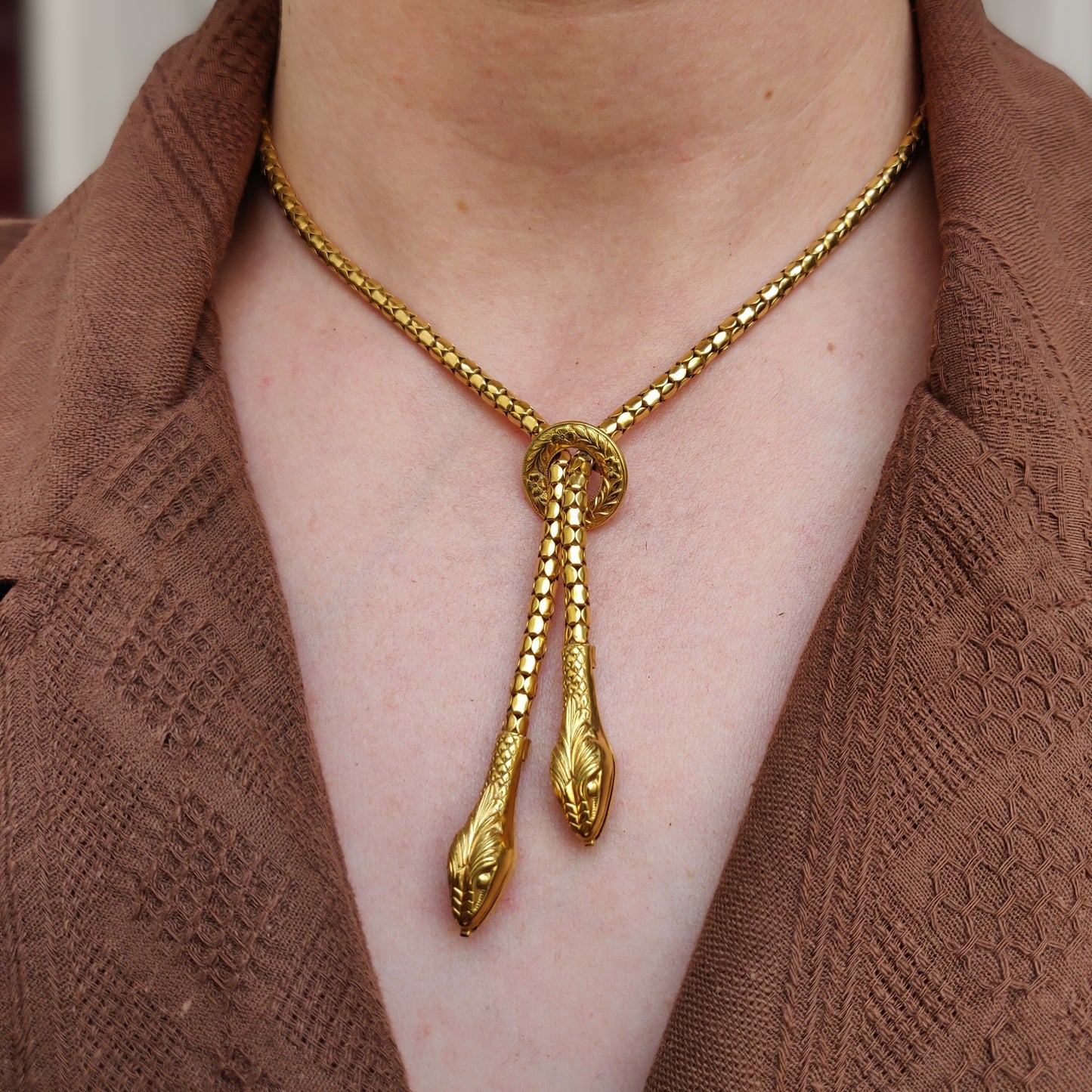 Double Headed Snake Lariat Necklace