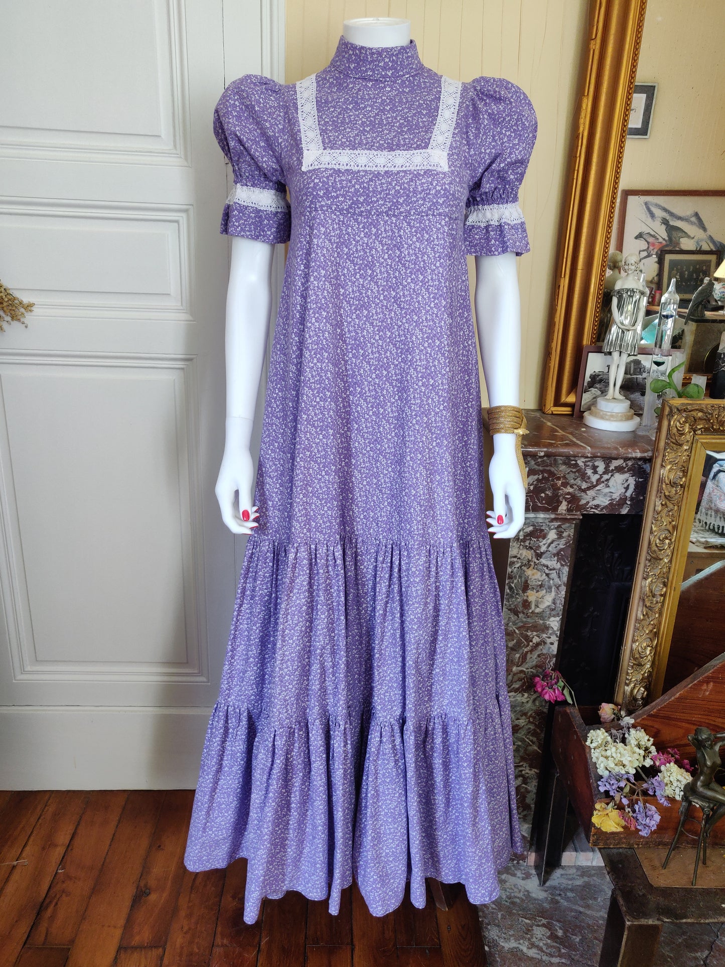 1970s Laura Ashley Periwinkle Calico Dress