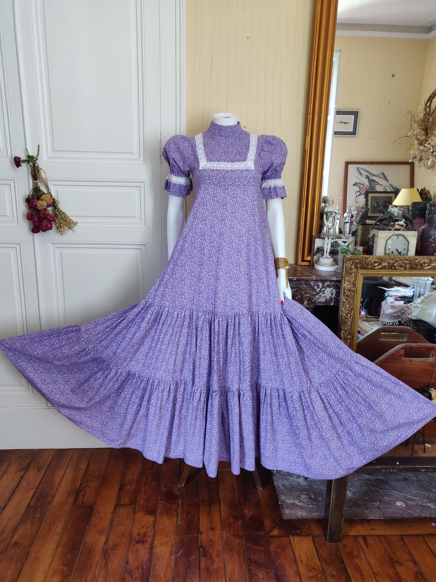 1970s Laura Ashley Periwinkle Calico Dress