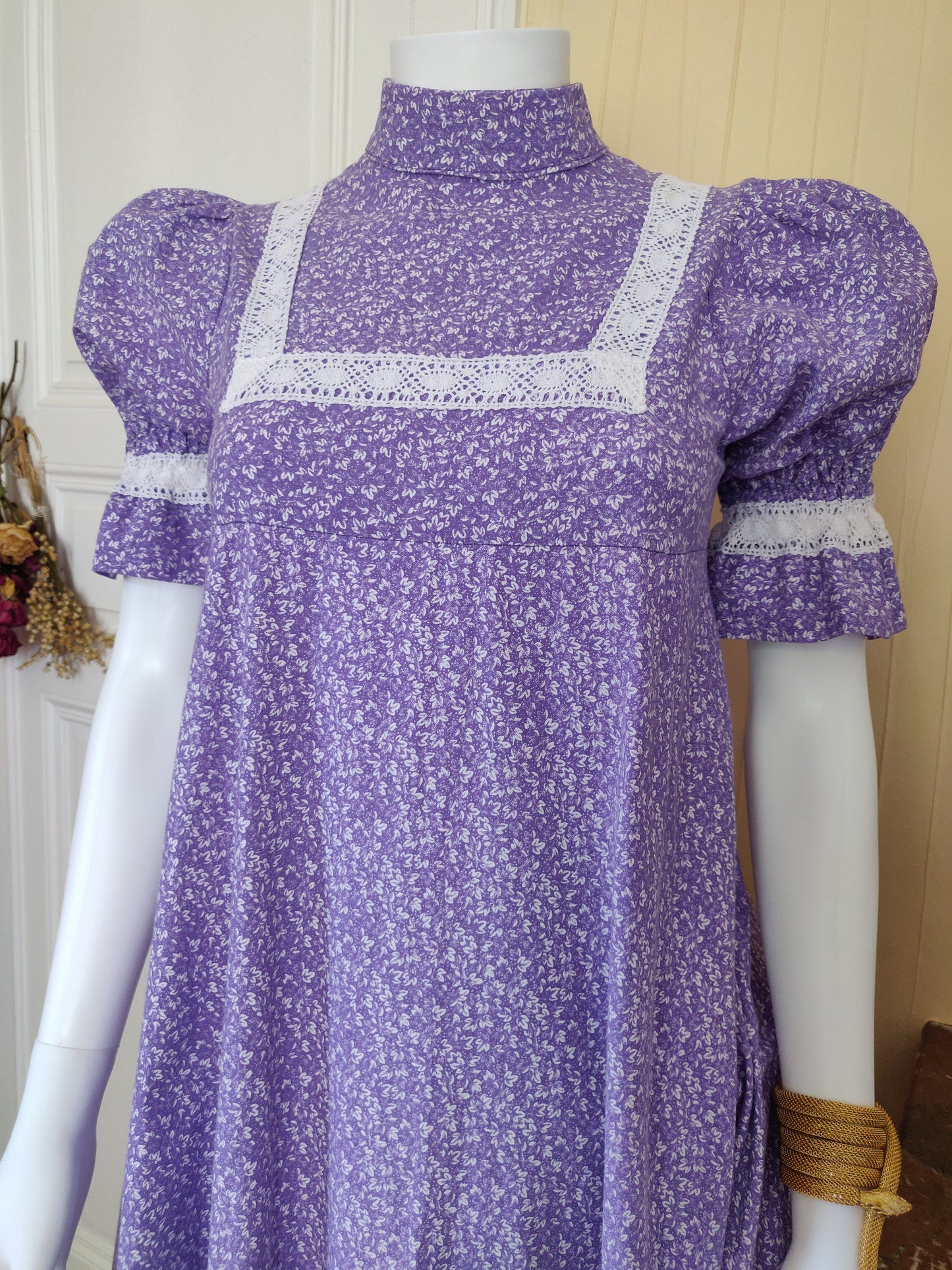 1970s Laura Ashley Periwinkle Calico Dress