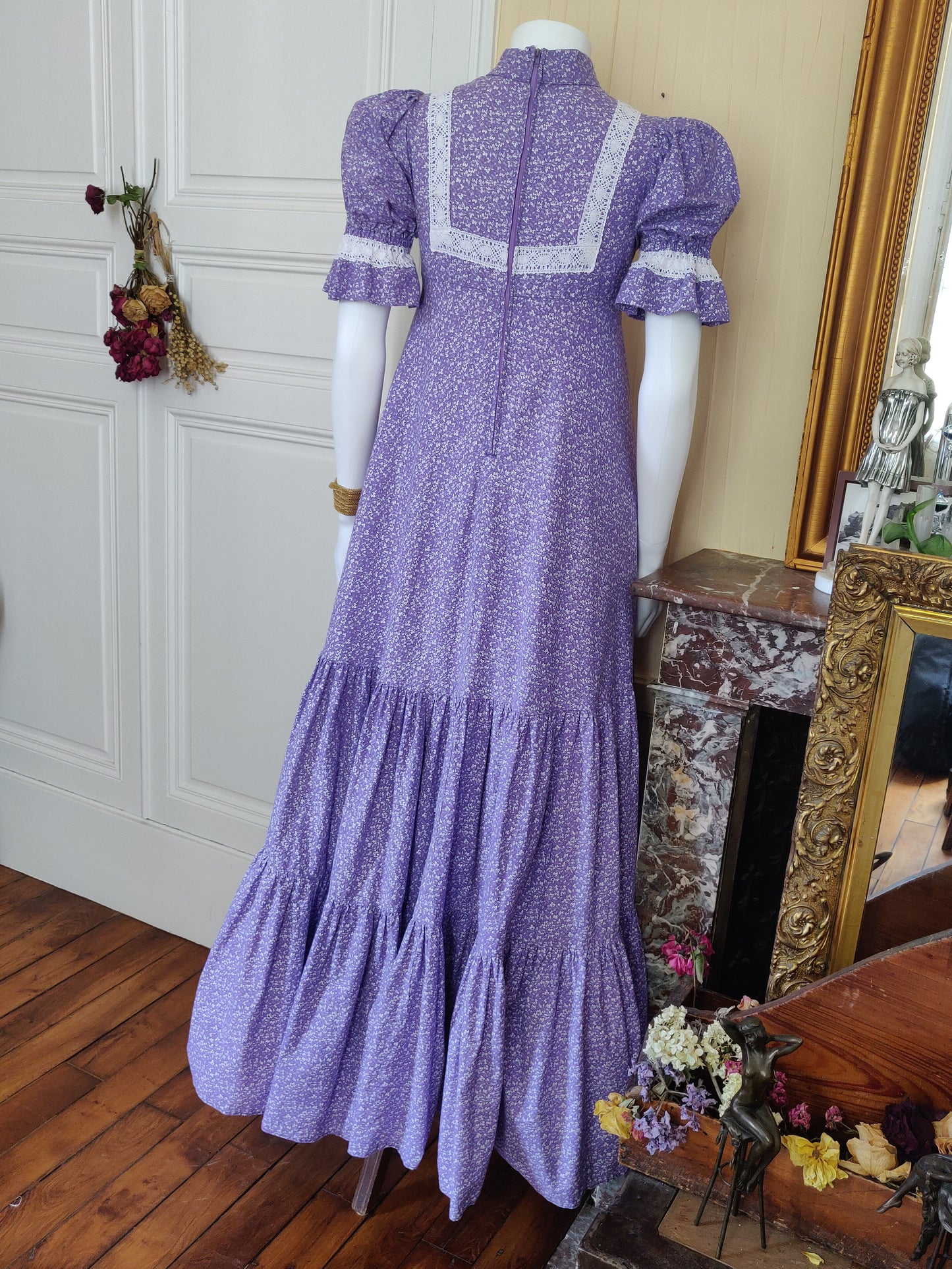 1970s Laura Ashley Periwinkle Calico Dress