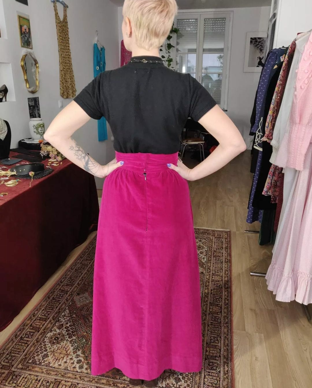 1960s/70s Magenta Velvet Maxi Skirt