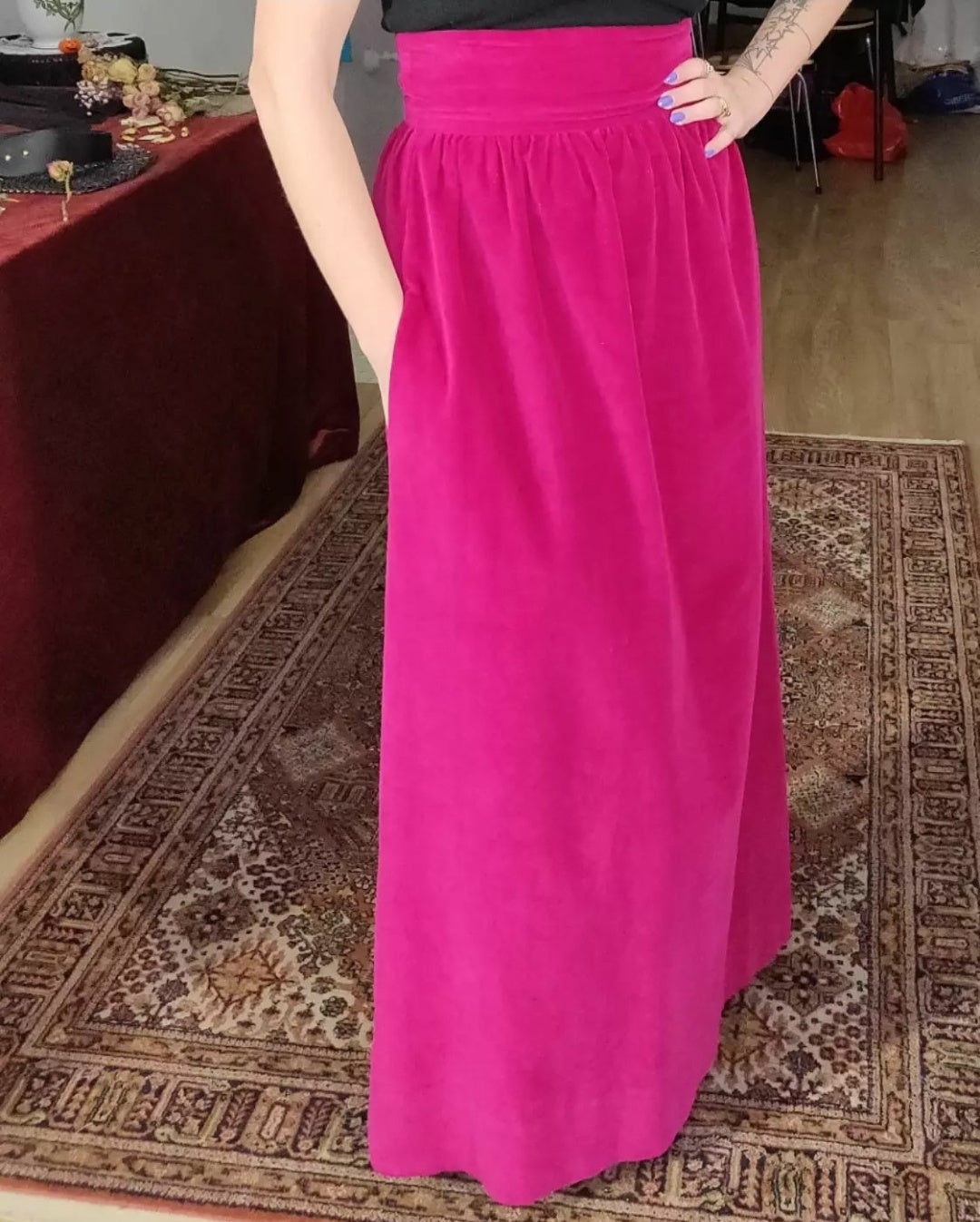 1960s/70s Magenta Velvet Maxi Skirt