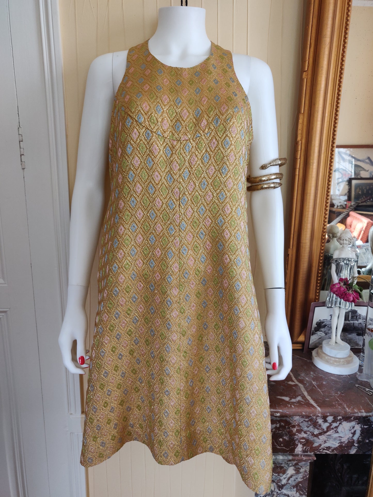 1960s Anik Robelin Sparkling Lurex Brocade Dress