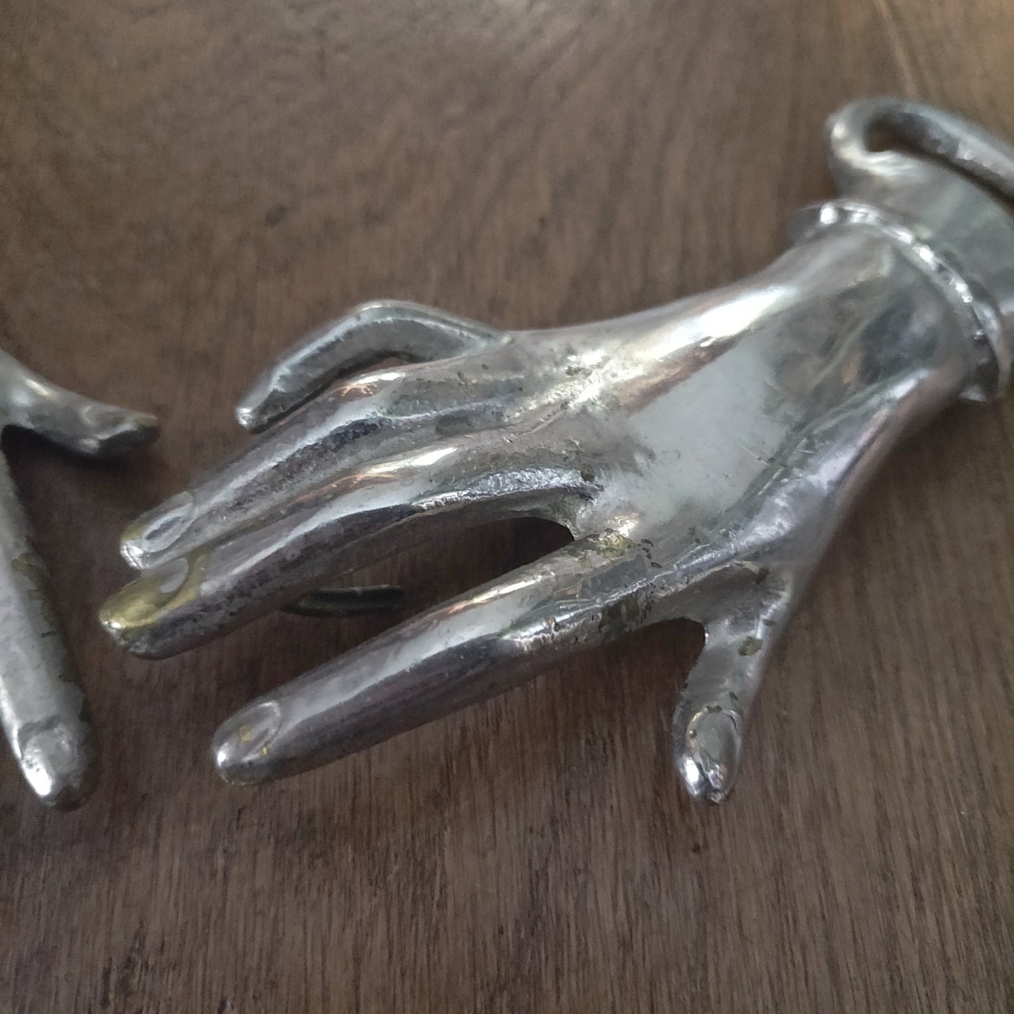 1970s Victorian Revival Clasping Hands Belt Buckle - Silver Tone