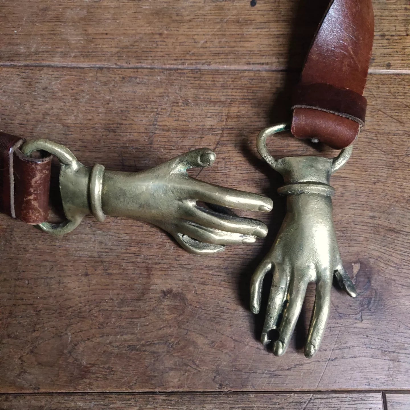 1970s Bronze Tone Victorian Revival Clasping Hands Belt