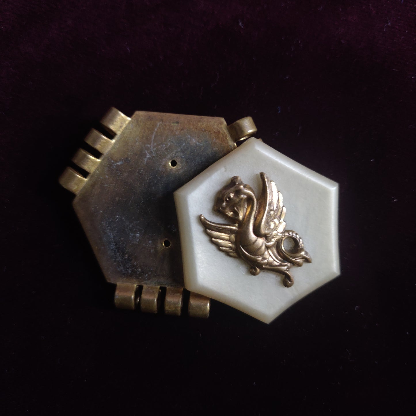 1930s Art Déco Painlevé Seahorse Clip - Red Galalith and Brass