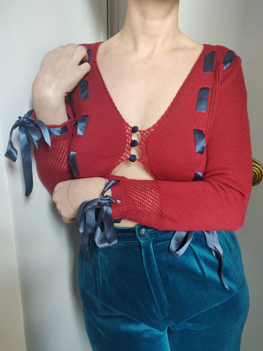 '90s Betsey Johnson Angora and Ribbons Cardigan