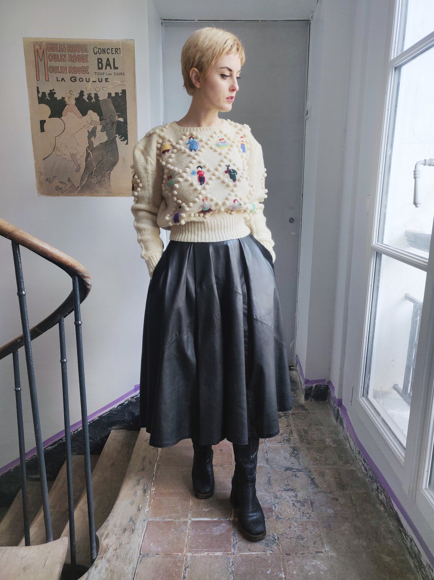 1980s Norma Kamali Folk Dolls Popcorn Sweater