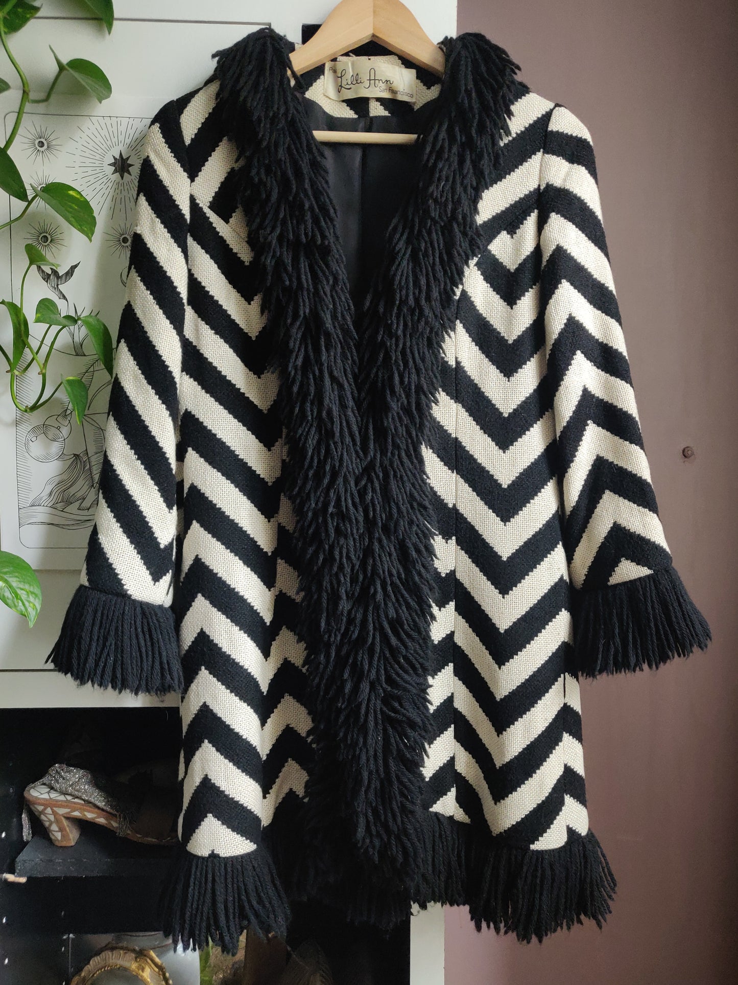 1960s Lilli Ann Chevron Fringe Coat