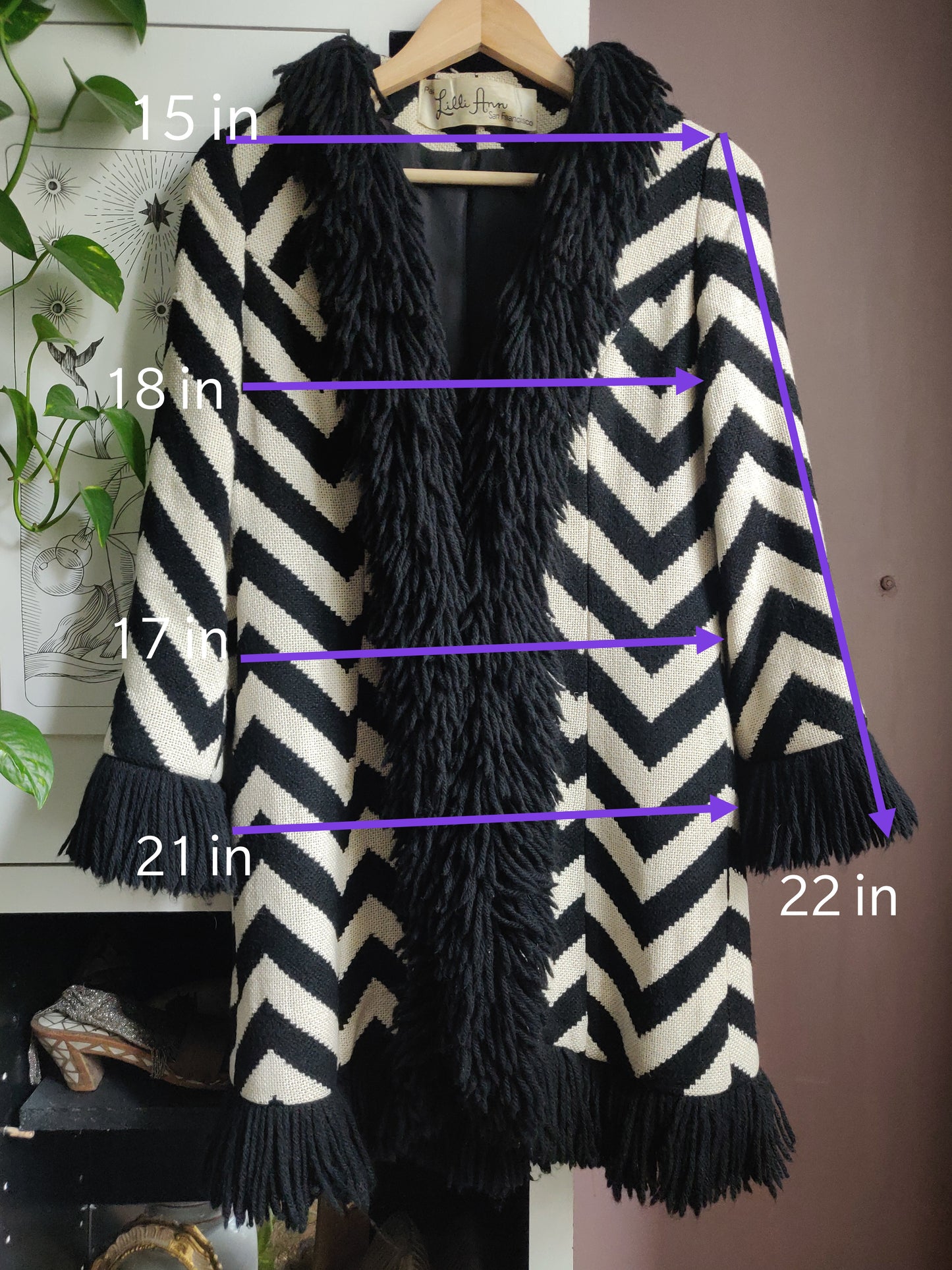 1960s Lilli Ann Chevron Fringe Coat