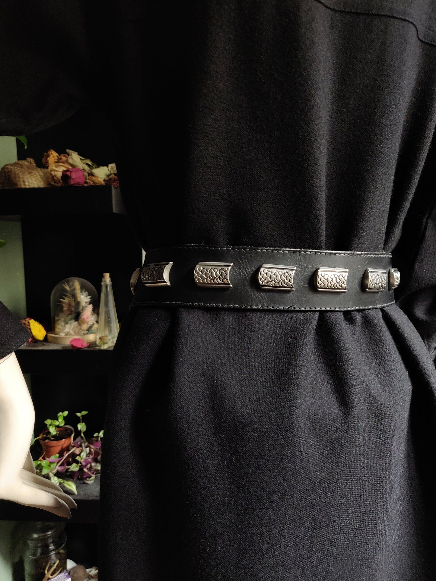 Silver Metal and Leather Snake Belt