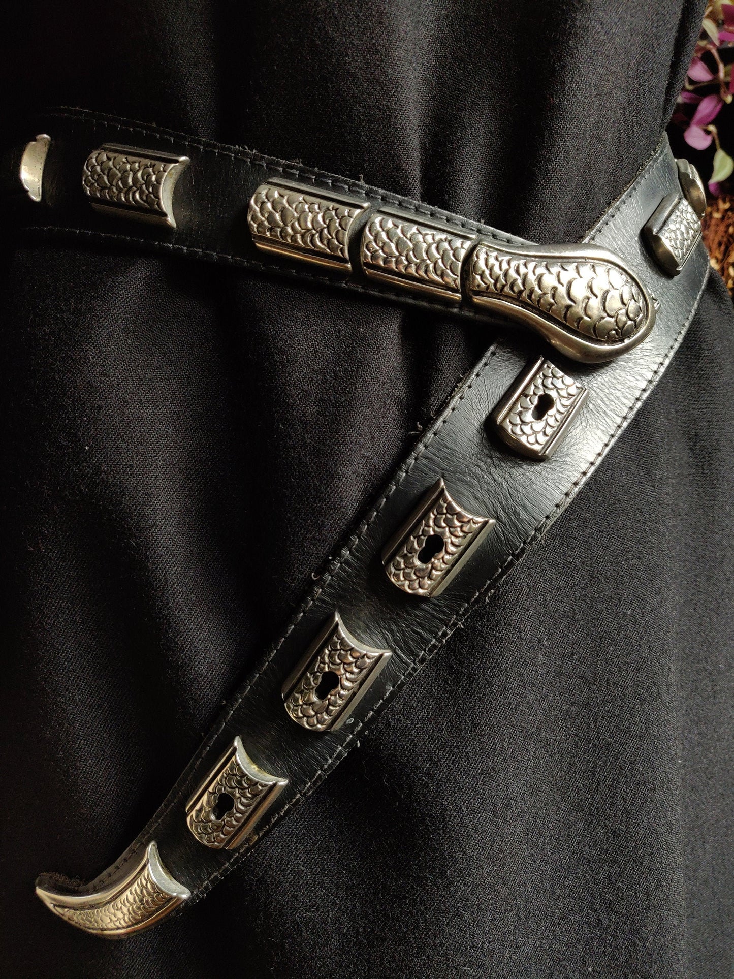 Silver Metal and Leather Snake Belt