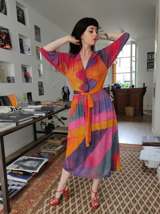 1970s Ted Lapidus Rainbow Dress - French Designer Piece