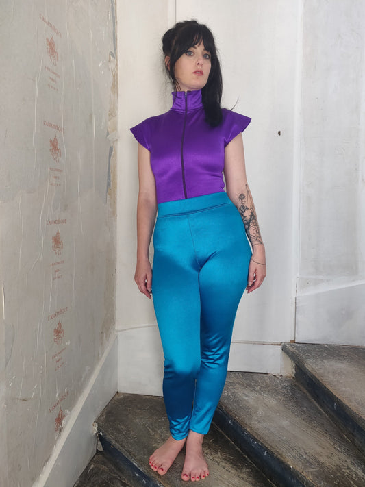 1980s Betsey Johnson Punk Label Electric Blue Leggings