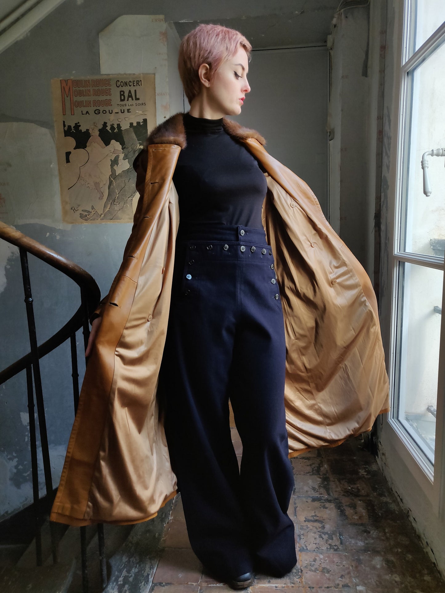 Plein Sud by Fayçal Amor - Soft Caramel Leather Trench Coat - Mink Collar - French Designer