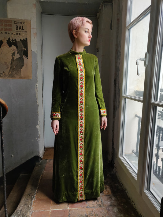 1960s Green Velvet Dress