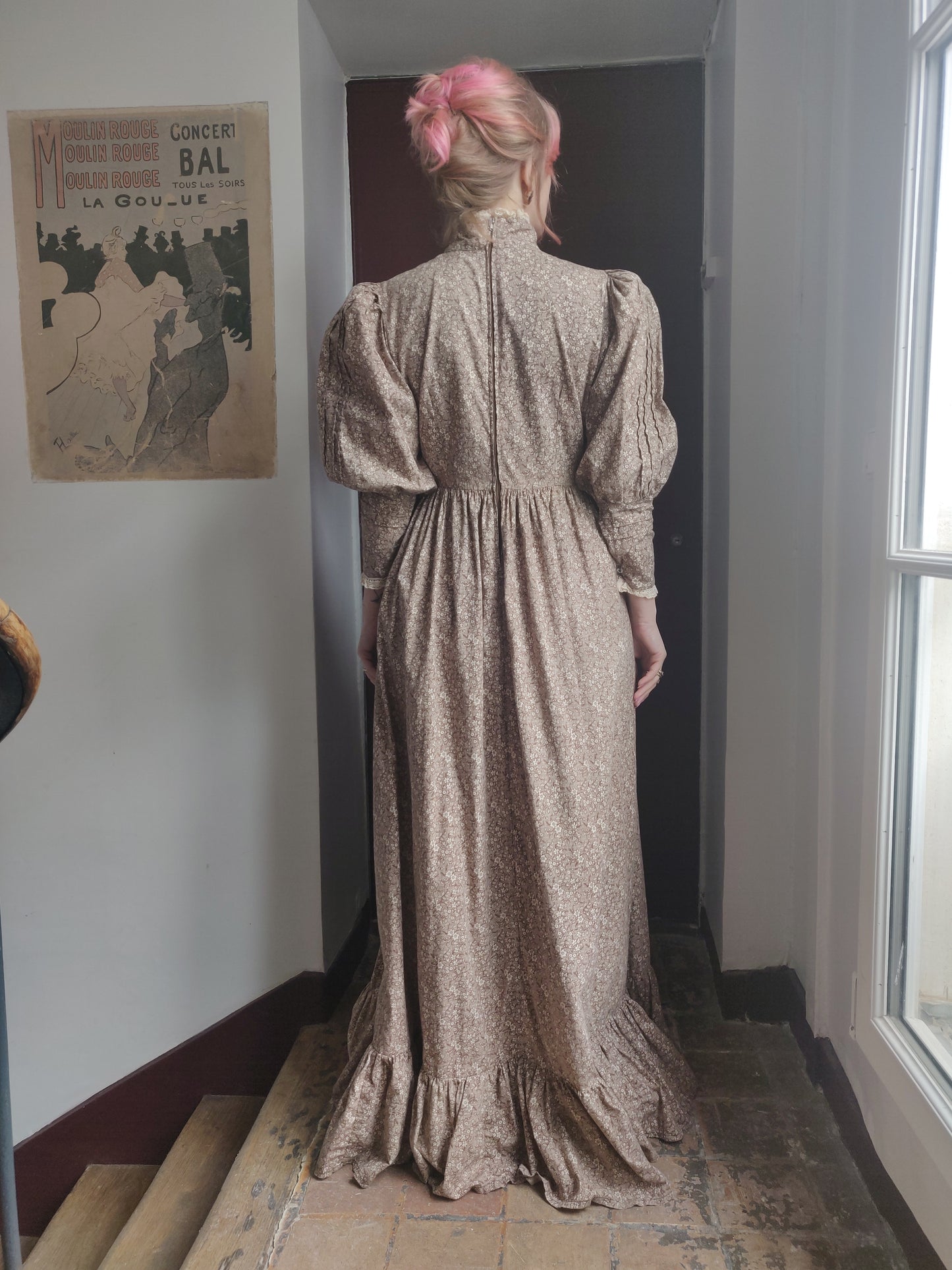 1970s Brown Calico Laura Ashley Dress