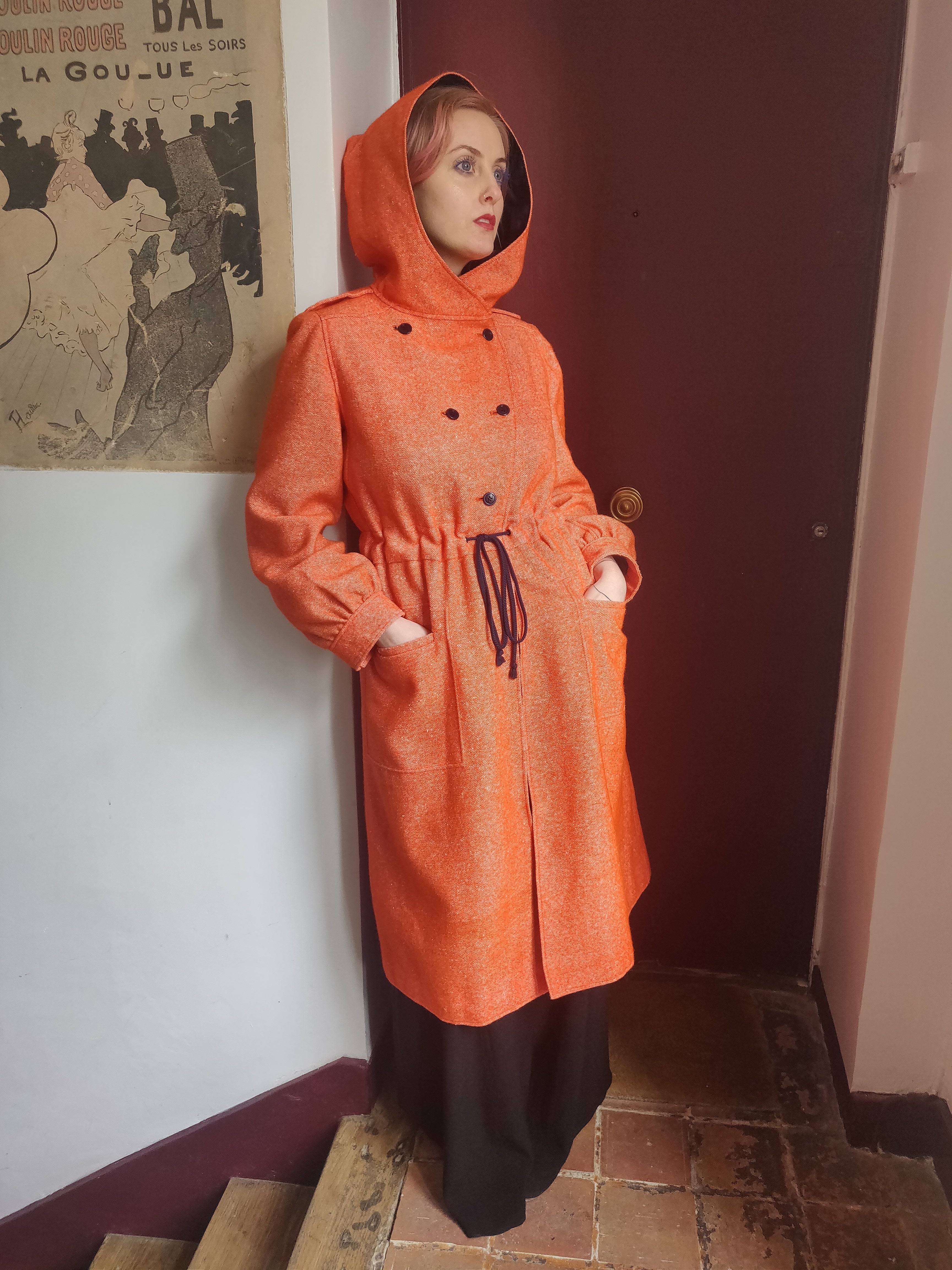 1970s Flecked Orange Courreges Coat Moorchild Paris Vintage