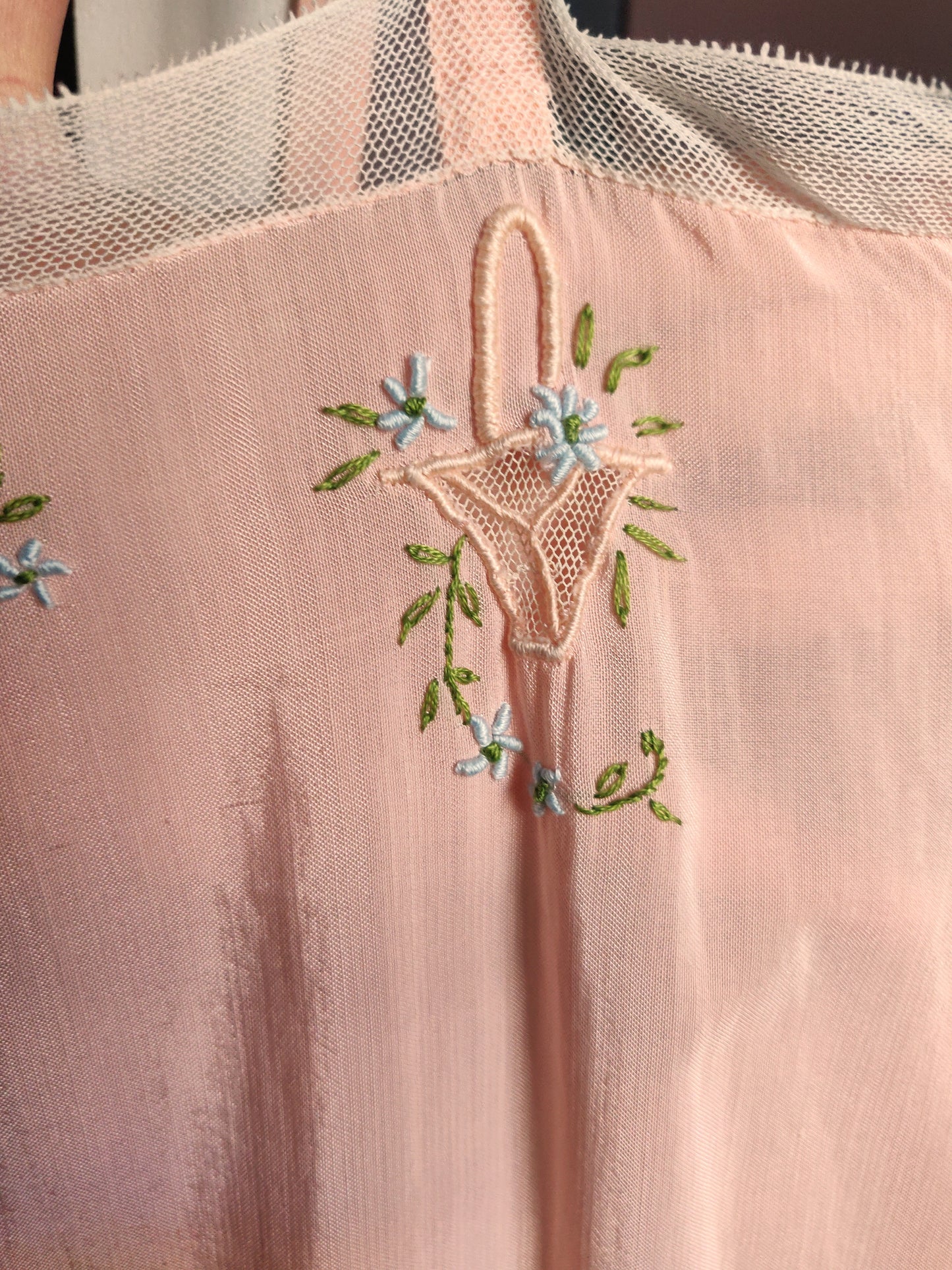 1920s Silky Ballet Slipper Pink French Embroidered Slip