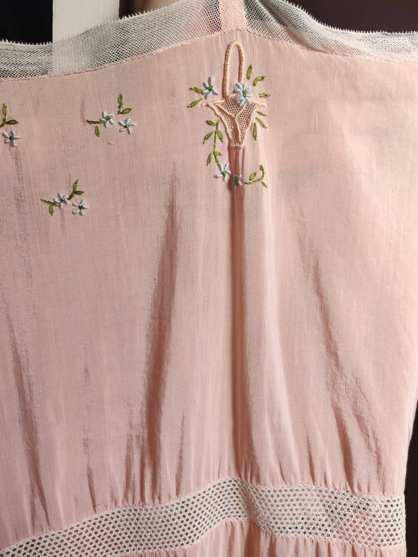 1920s Silky Ballet Slipper Pink French Embroidered Slip