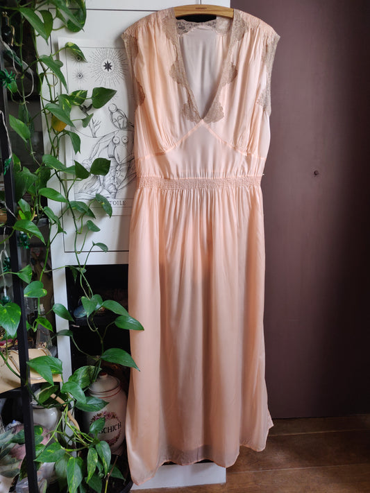 1950s Peachy Pink French Satin Nightgown