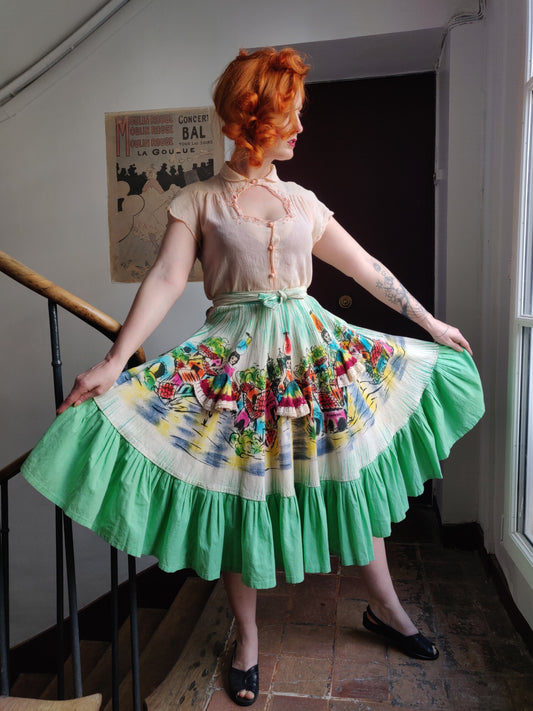 1950s Mexican Hand-Painted 3D Skirt