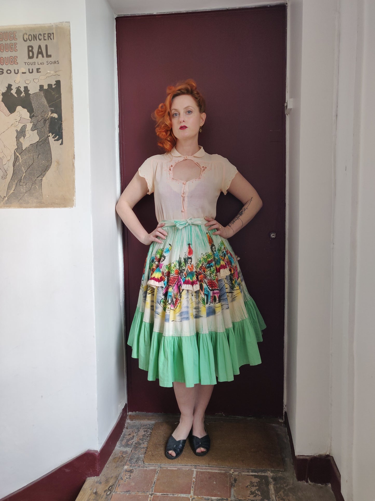 1950s Mexican Hand-Painted 3D Skirt