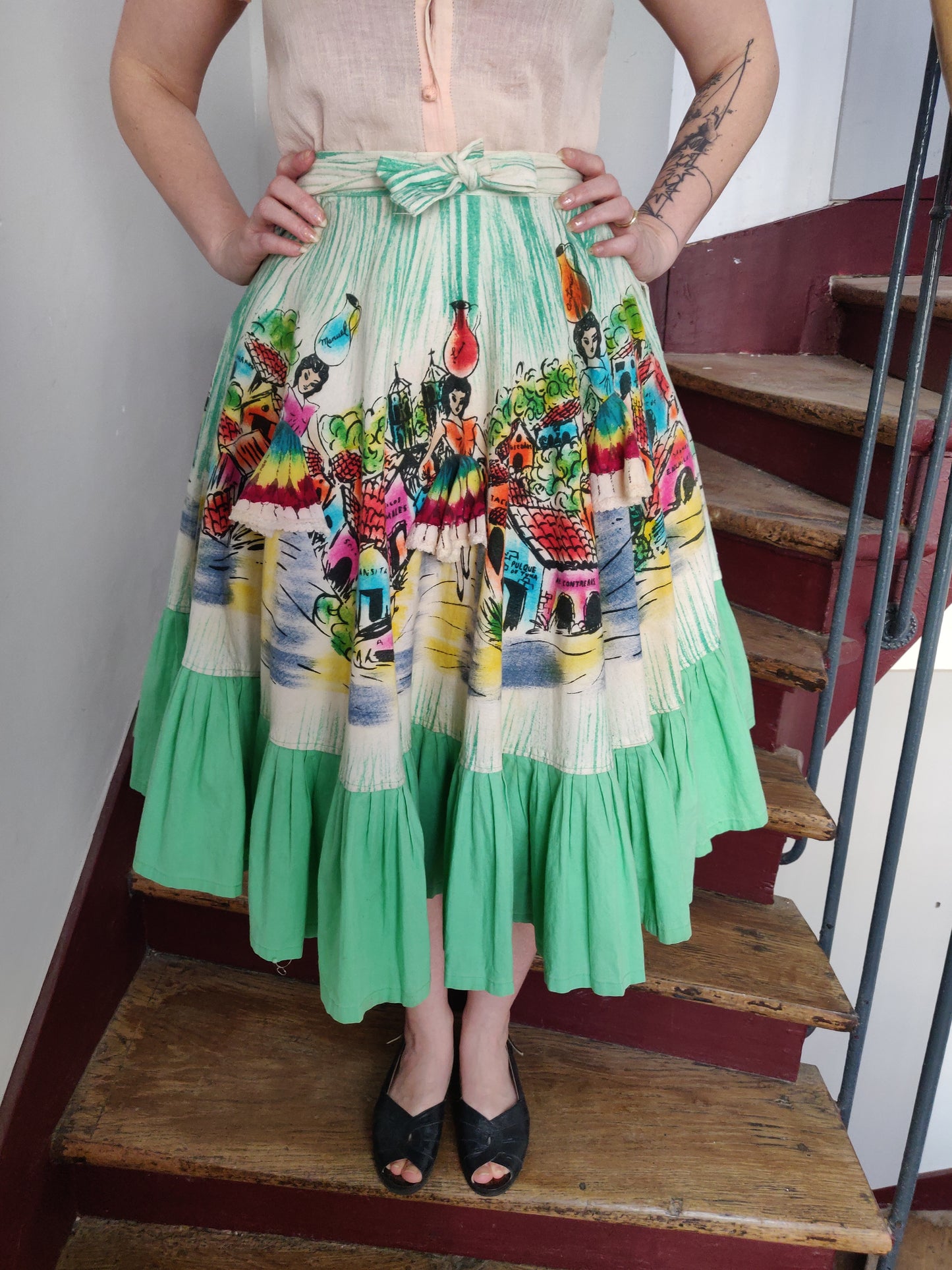 1950s Mexican Hand-Painted 3D Skirt