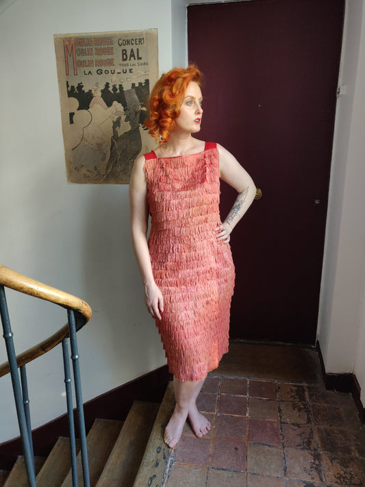 1950s/60s Fiery Coral Fringe Dress