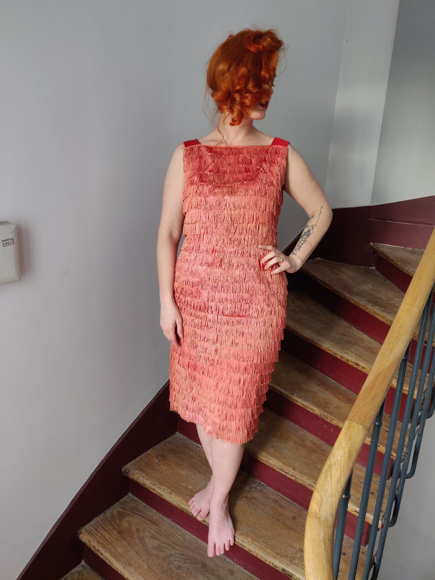 1950s/60s Fiery Coral Fringe Dress