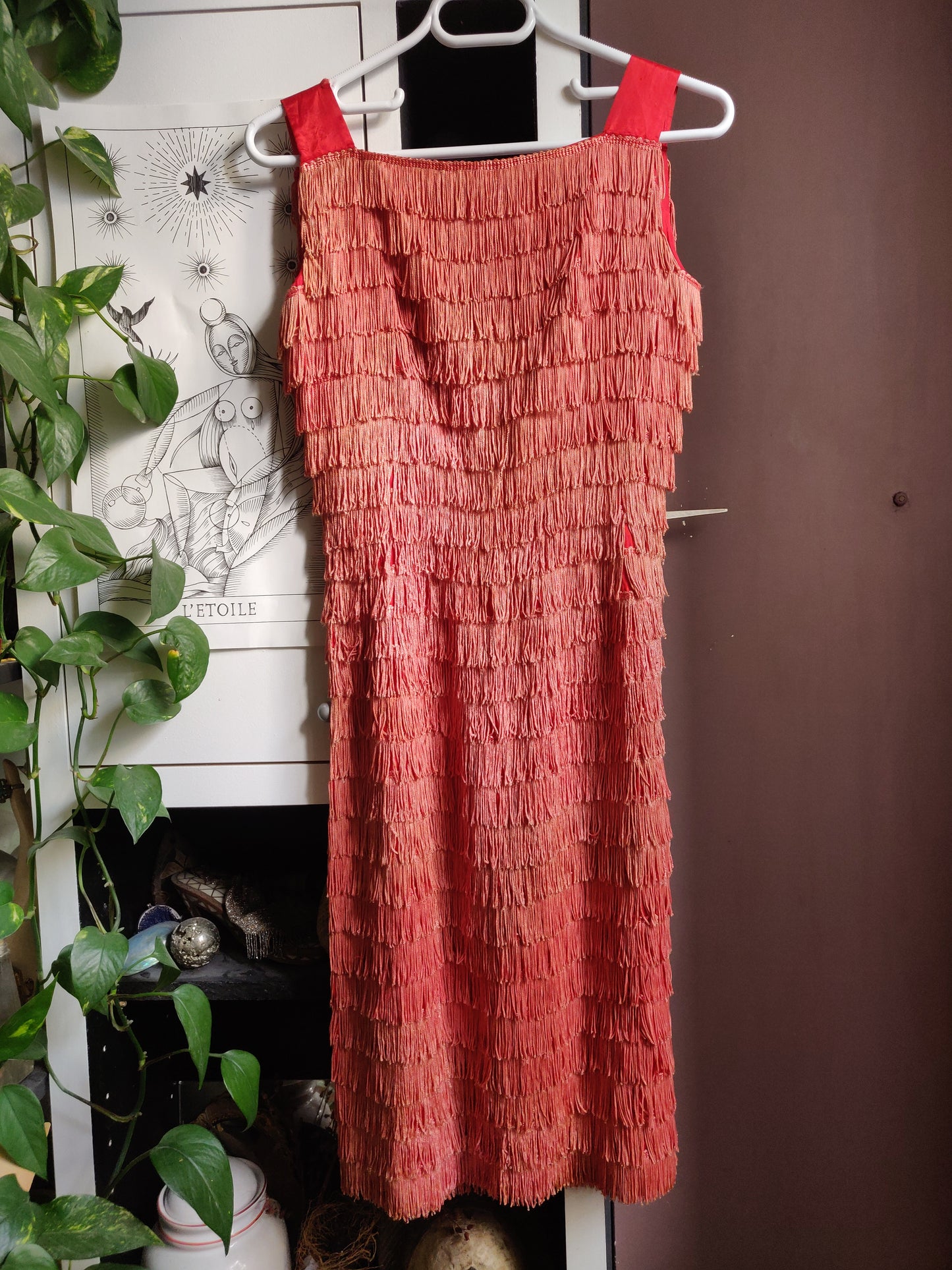 1950s/60s Fiery Coral Fringe Dress