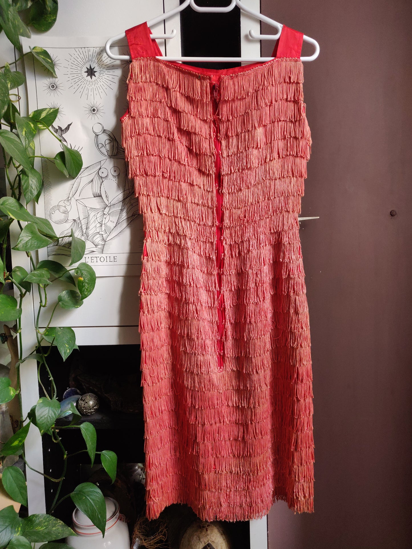 1950s/60s Fiery Coral Fringe Dress