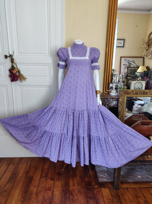 1970s Laura Ashley Periwinkle Calico Dress