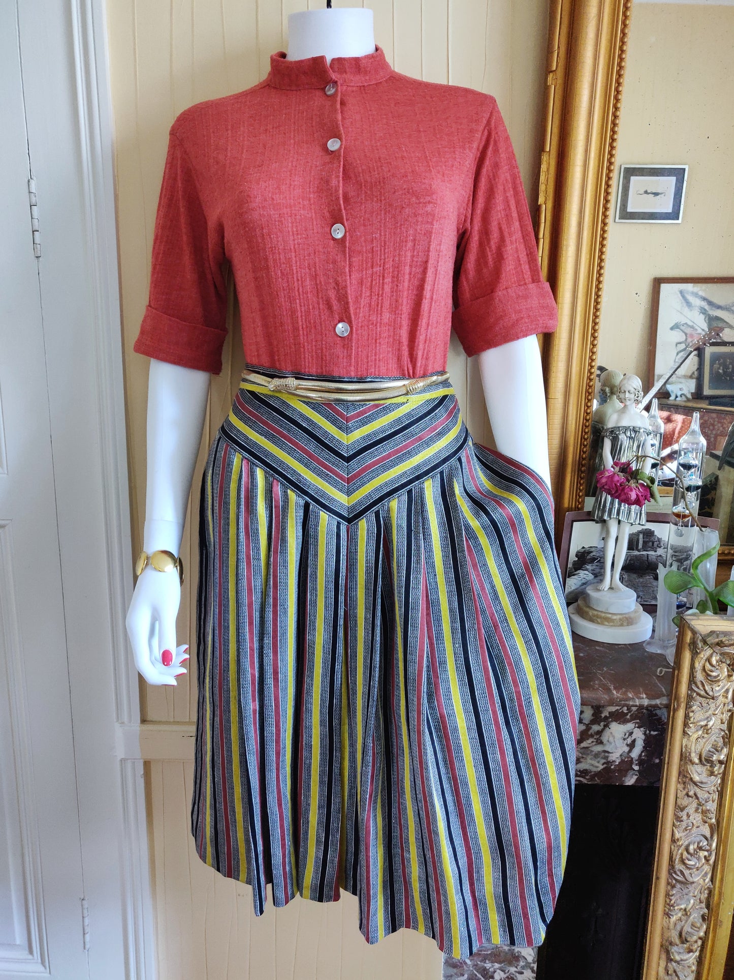 1970s Schiaparelli Striped Linen Skirt