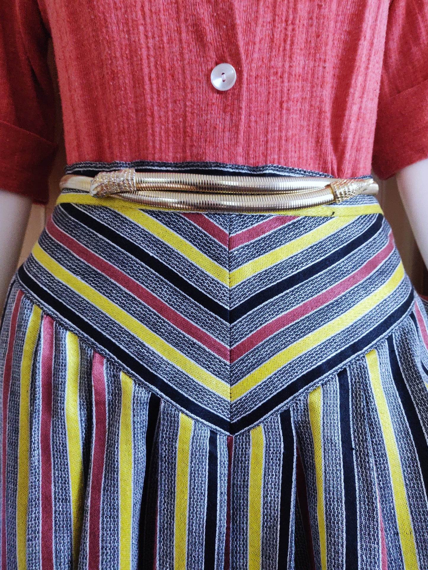 1970s Schiaparelli Striped Linen Skirt