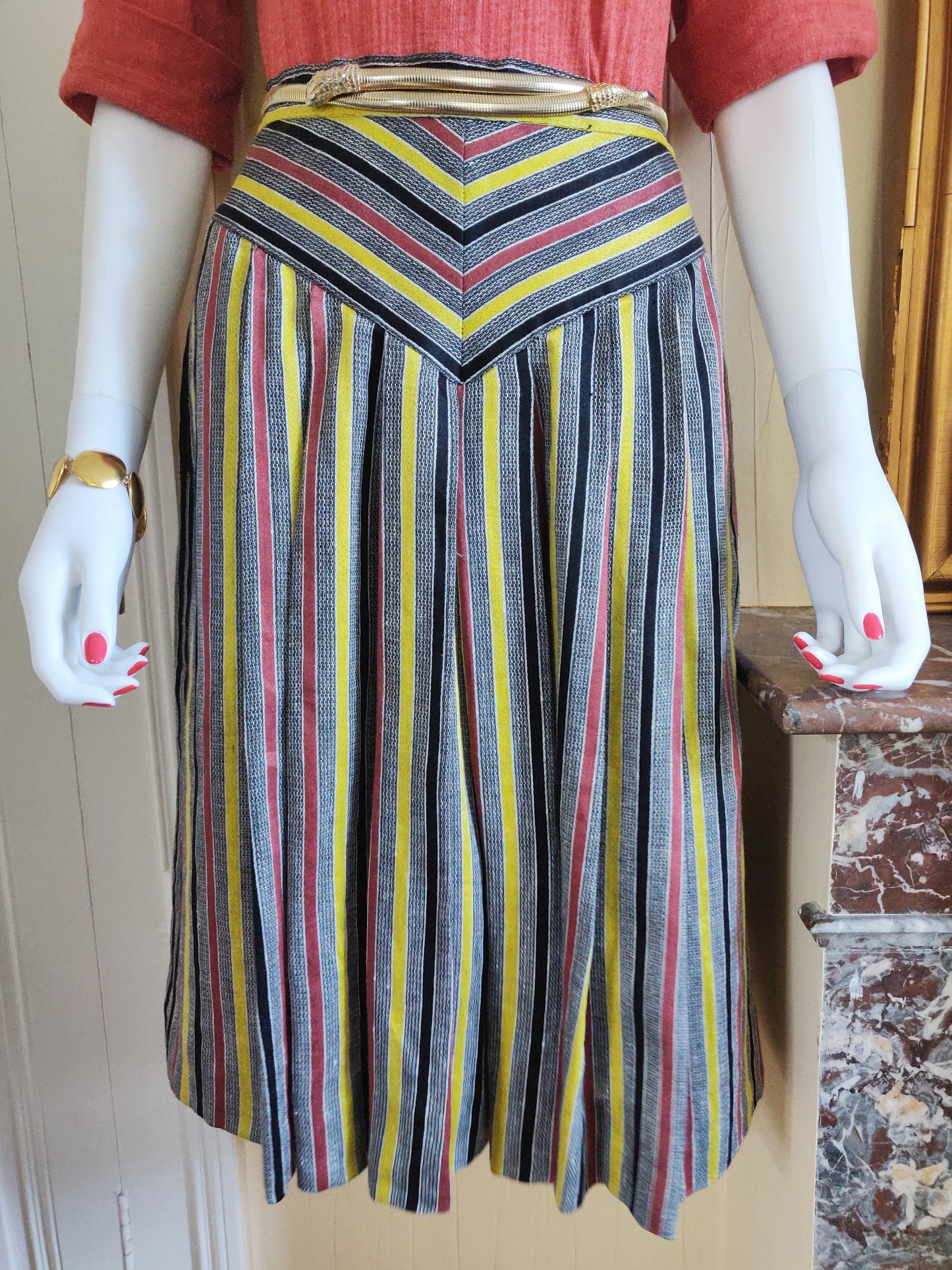 1970s Schiaparelli Striped Linen Skirt