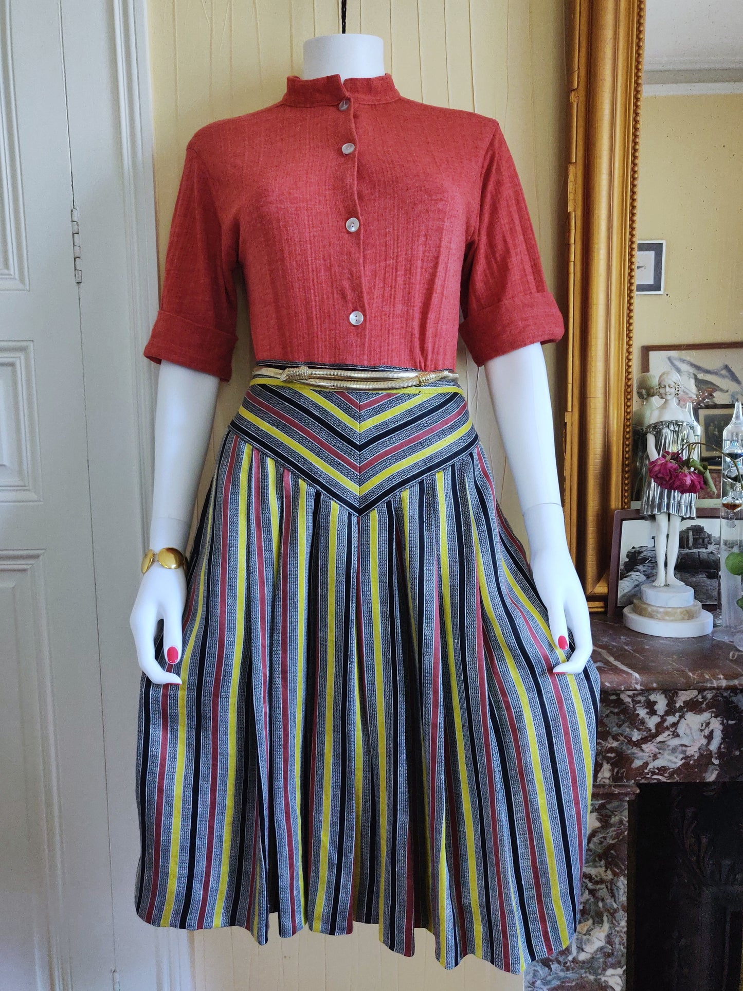 1970s Schiaparelli Striped Linen Skirt