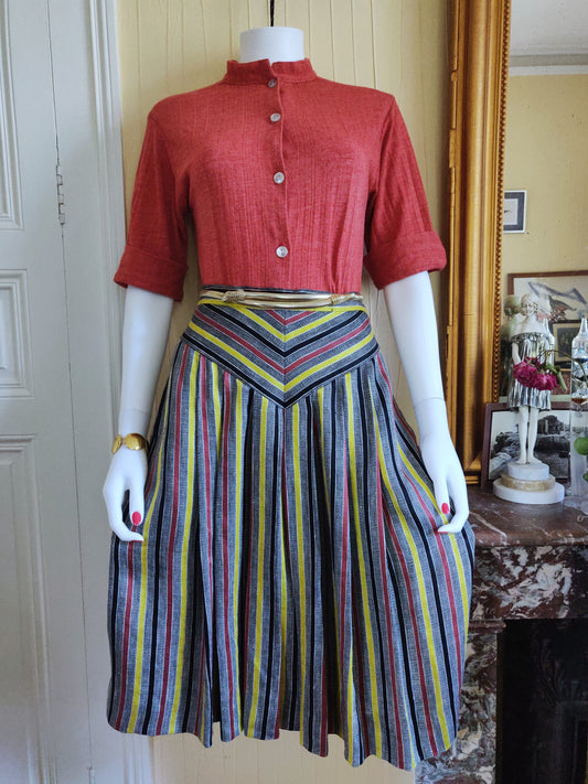 1970s Schiaparelli Striped Linen Skirt