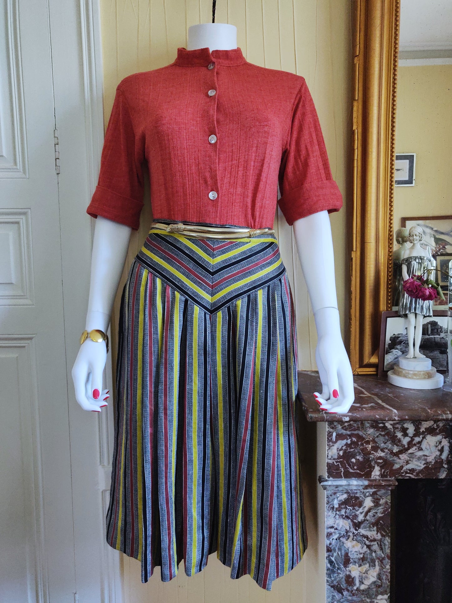 1970s Schiaparelli Striped Linen Skirt
