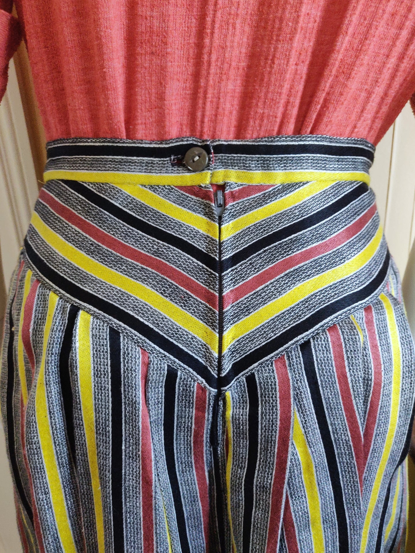 1970s Schiaparelli Striped Linen Skirt