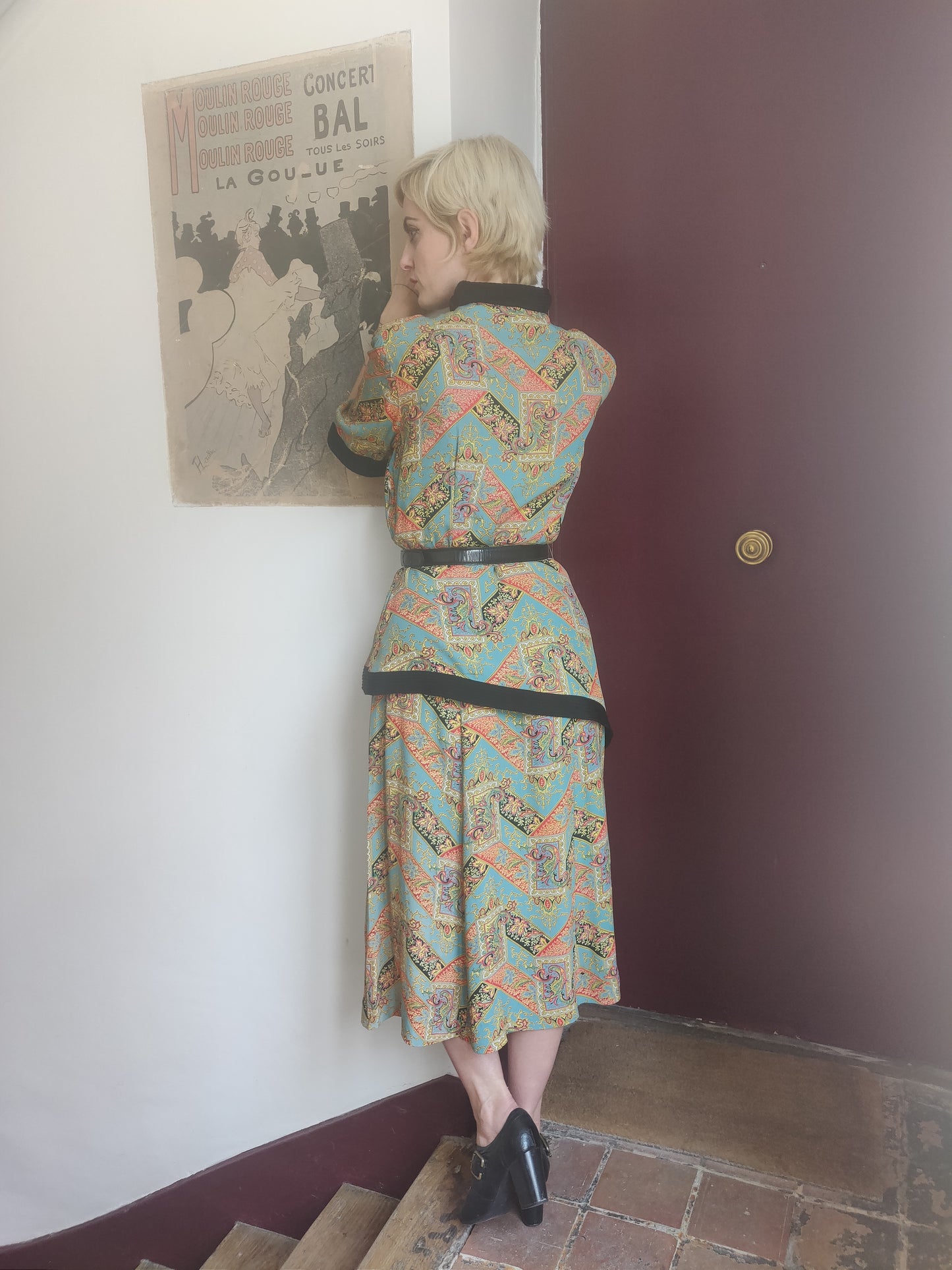 Late 1930s / Early 1940s Vibrant Rayon Print Dress