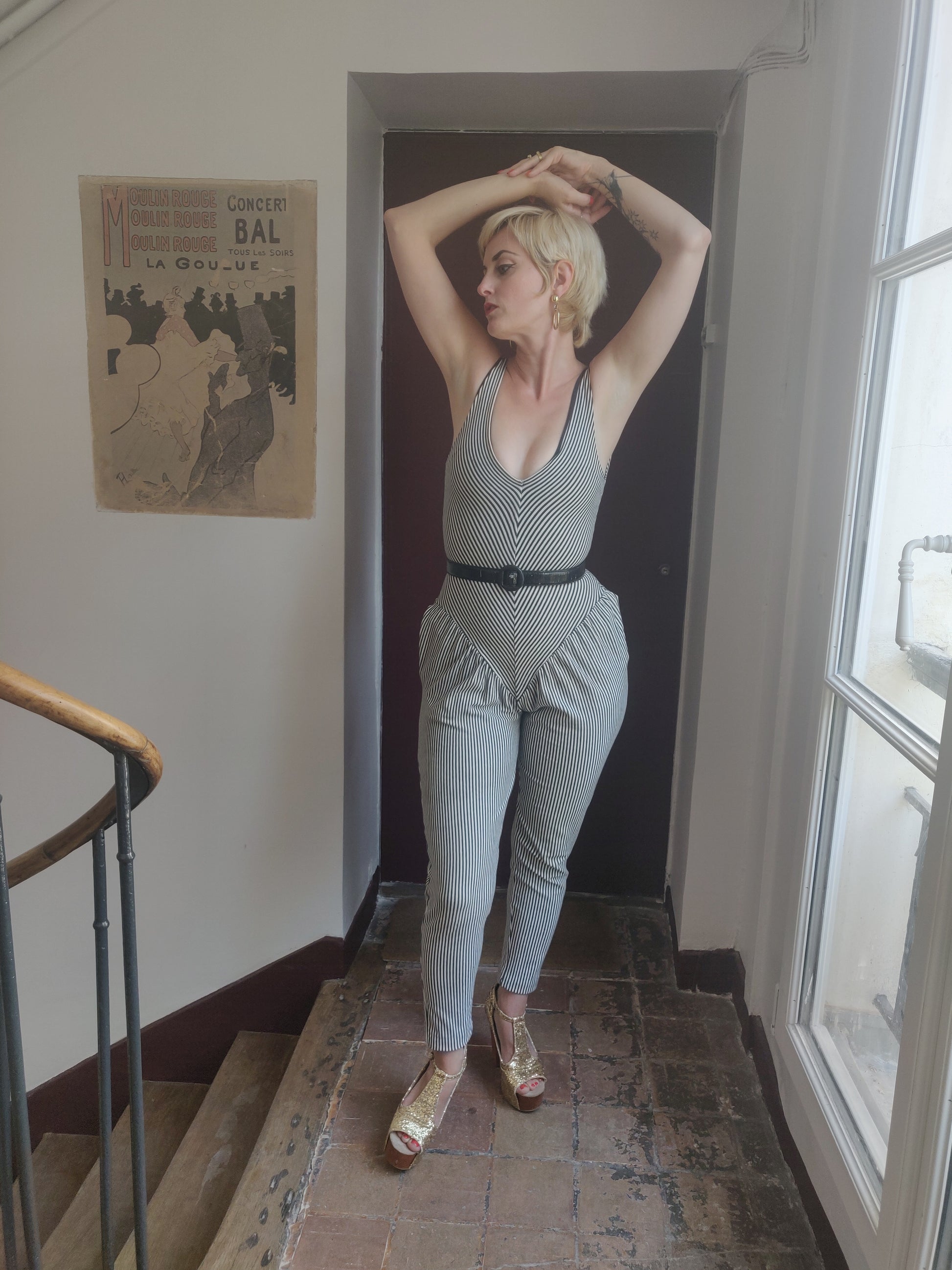 1980s Betsey Johnson Striped Punk Label Jumpsuit – Moorchild Paris