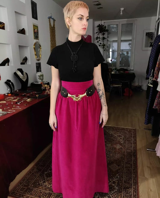 1960s/70s Magenta Velvet Maxi Skirt