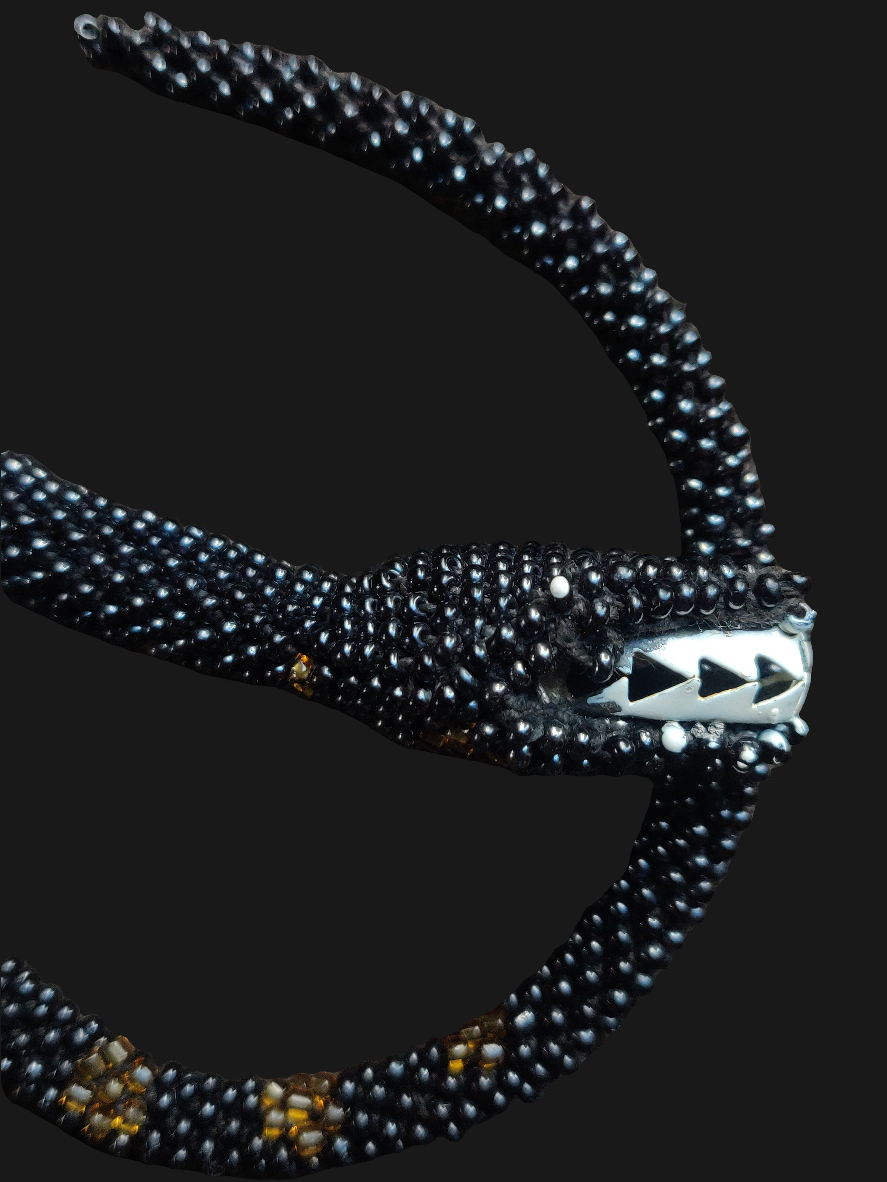 WWI/1920s Bead Crochet Snake With Clamp Teeth