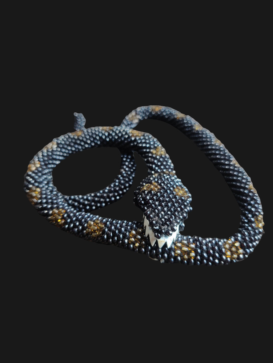 WWI/1920s Bead Crochet Snake With Clamp Teeth